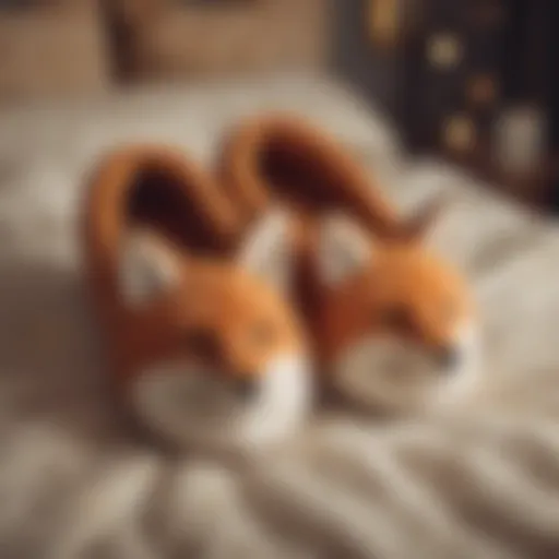 A cozy pair of animal-themed slippers featuring a whimsical fox design