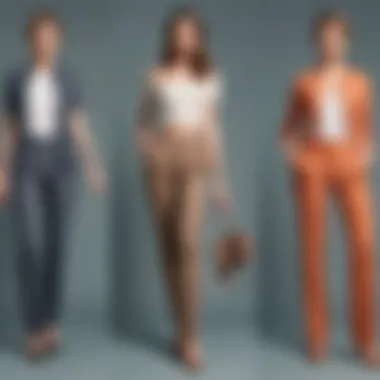 Fabric Variations of Straight Leg Pants A stylish arrangement of straight leg pants with elastic waistbands in various fabrics.
