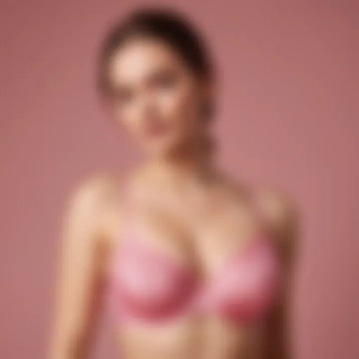 Fashion-forward model wearing a pink K underwire bra, highlighting body positivity.