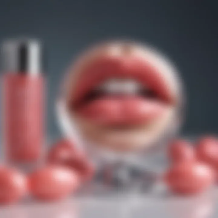 A vibrant array of lip plump capsules displayed on a cosmetic vanity