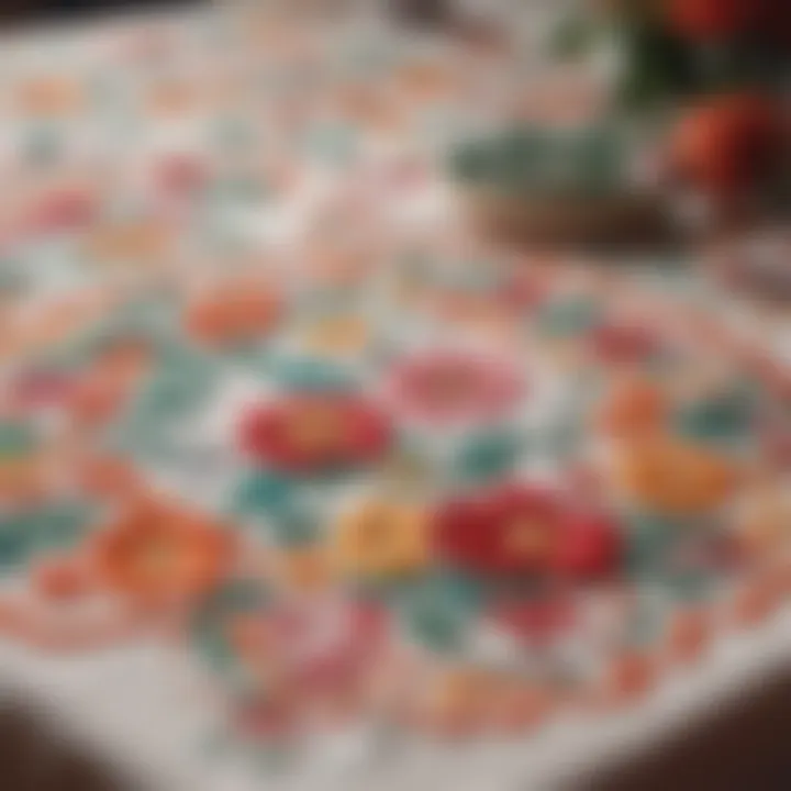 A close-up of intricate embroidery on a Cinco de Mayo tablecloth