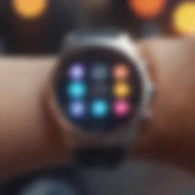 Close-up of a smartwatch displaying vibrant apps and notifications