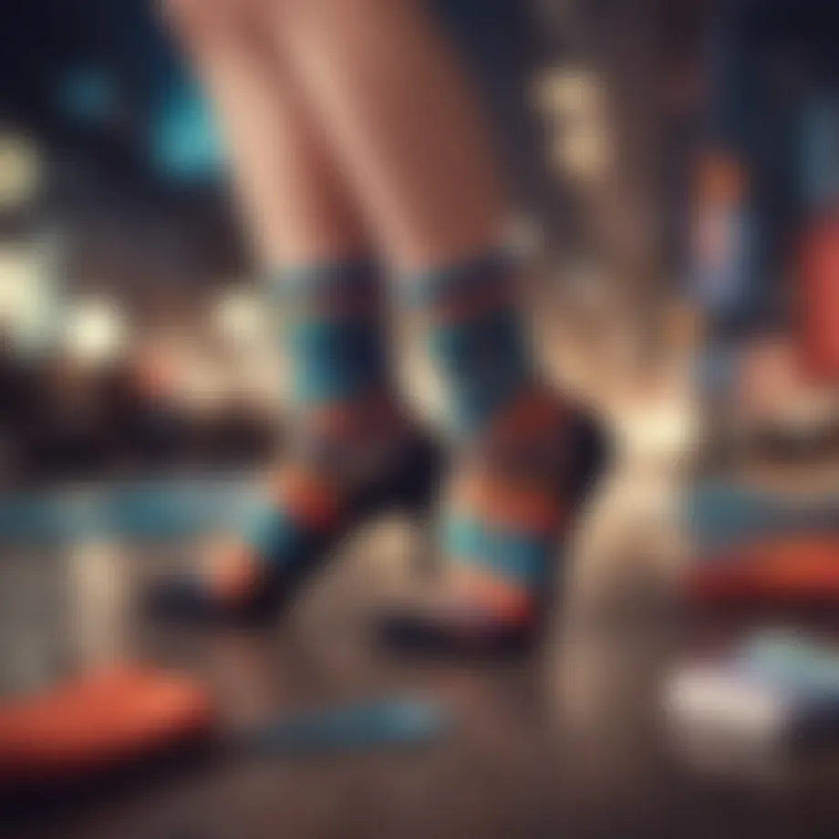 A colorful array of picture socks showcasing various artistic designs