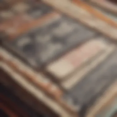 Close-up of a vintage scrapbook page showcasing layered textures and creative designs.