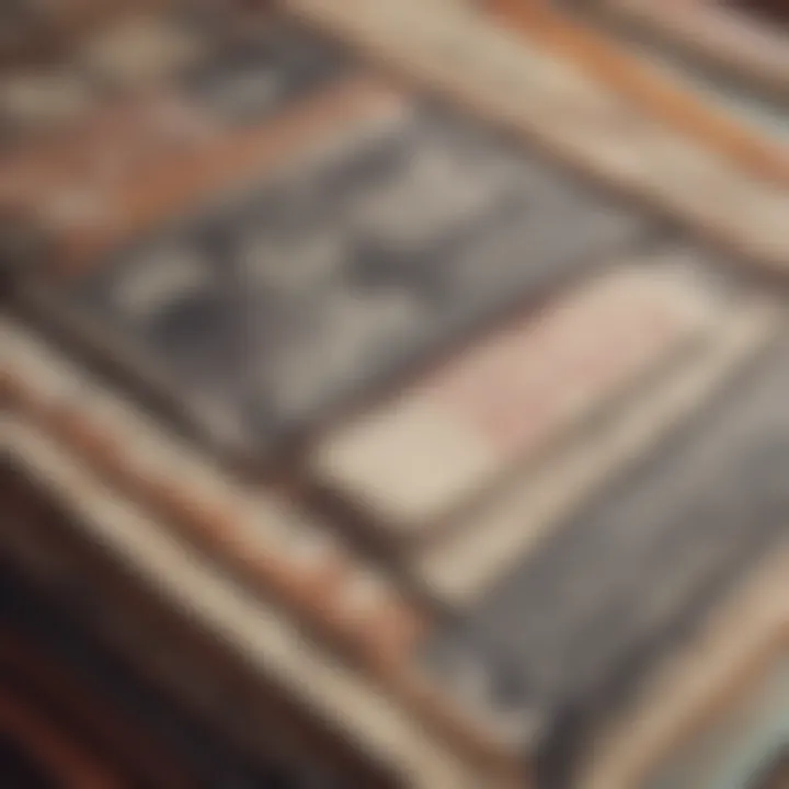 Close-up of a vintage scrapbook page showcasing layered textures and creative designs.