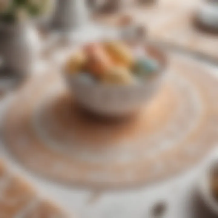 A close-up of intricate patterns on a festive Easter placemat