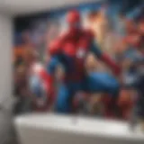 Colorful Marvel-themed mural featuring iconic superheroes