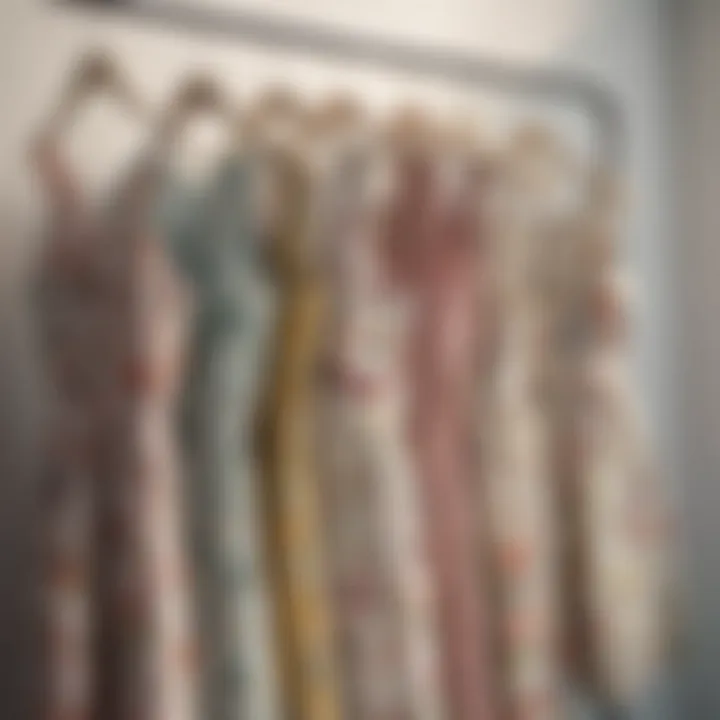 A collection of various flowery summer dresses displayed on a rack