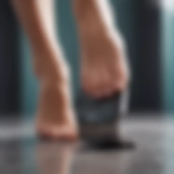 Close-up of a foot scraper in action on a foot.