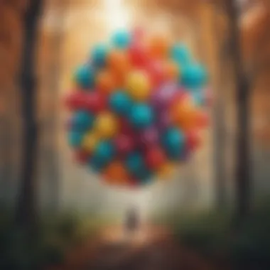 Colorful balloon clusters that embody the essence of a forest